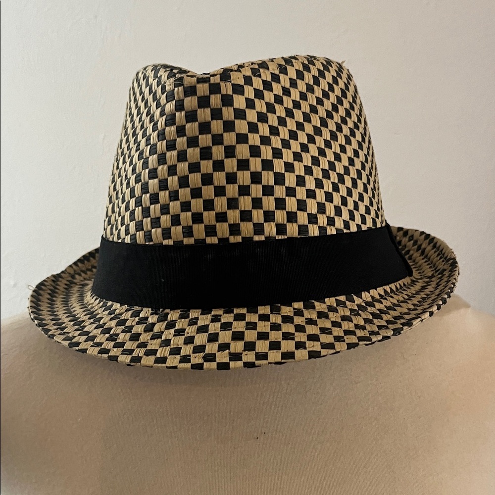 Checkered Black and Tan Fedora Hat